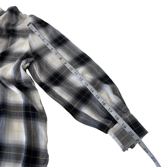 Loft Petite Plaid Tunic Blouse Long Sleeve Black White Gold Details Womens Sz LP - Picture 7 of 11
